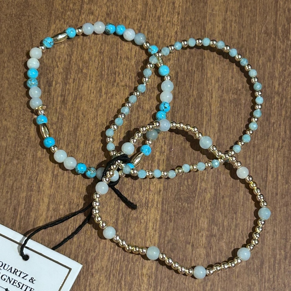 SHIVAM Made In India Set Of 3 Quartz Magnesite Gemstone Stretch Bracelets NWTS - Picture 8 of 11